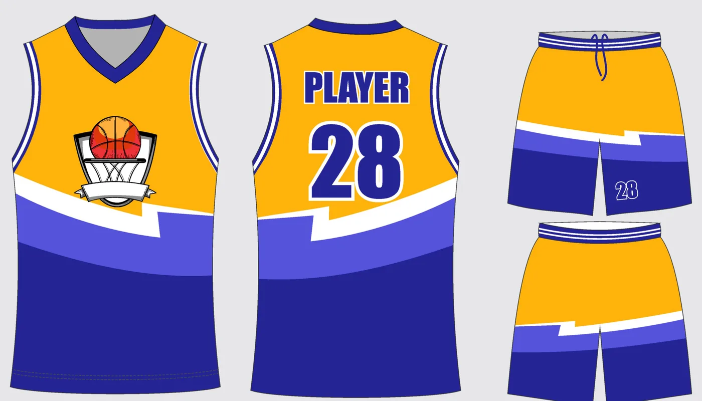Basketball Uniform Indigo Gold — jersey and shorts