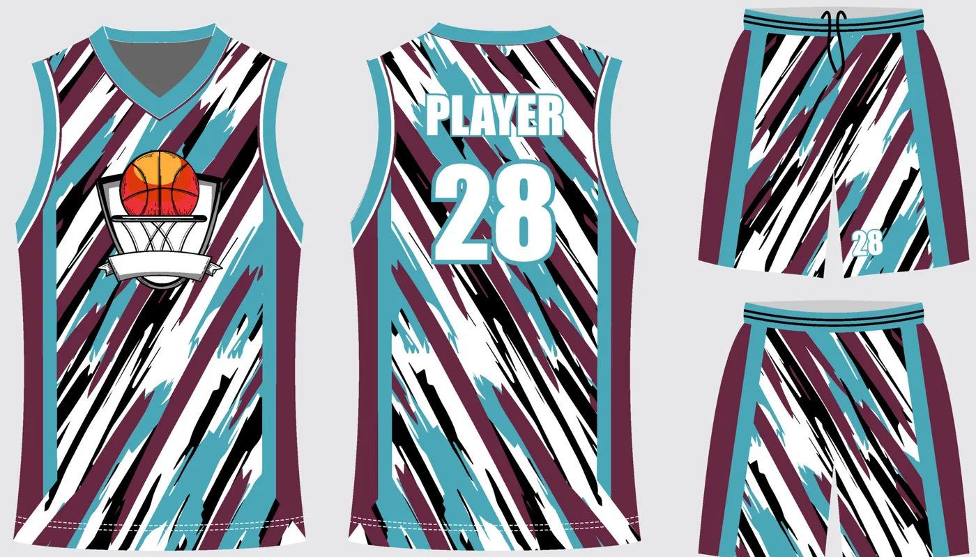 Basketball Uniform Maroon Teal — jersey and shorts