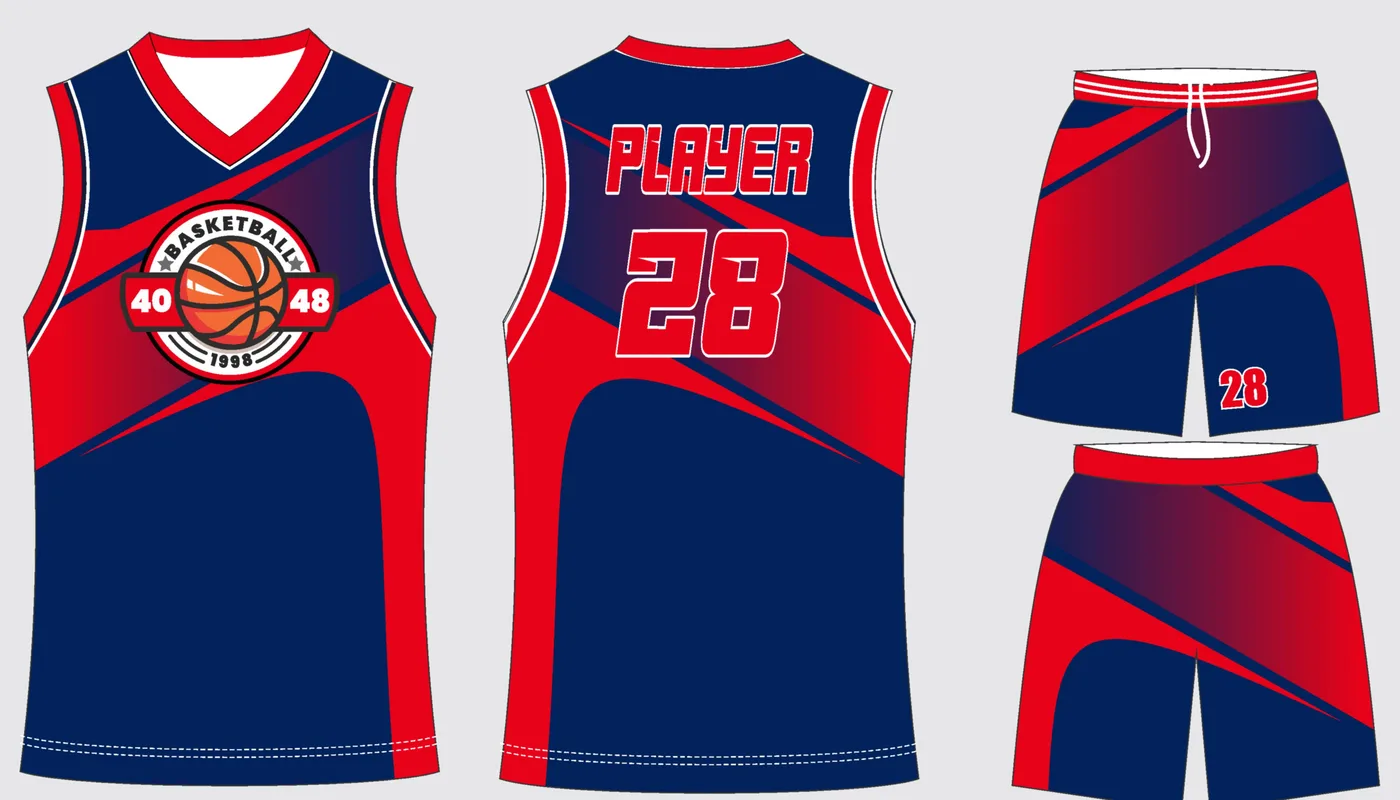 Basketball Uniform Navy Scarlet — jersey and shorts