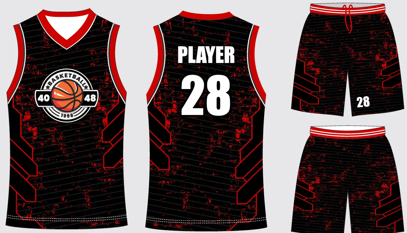 Basketball Uniform Onyx Crimson Crest — jersey and shorts