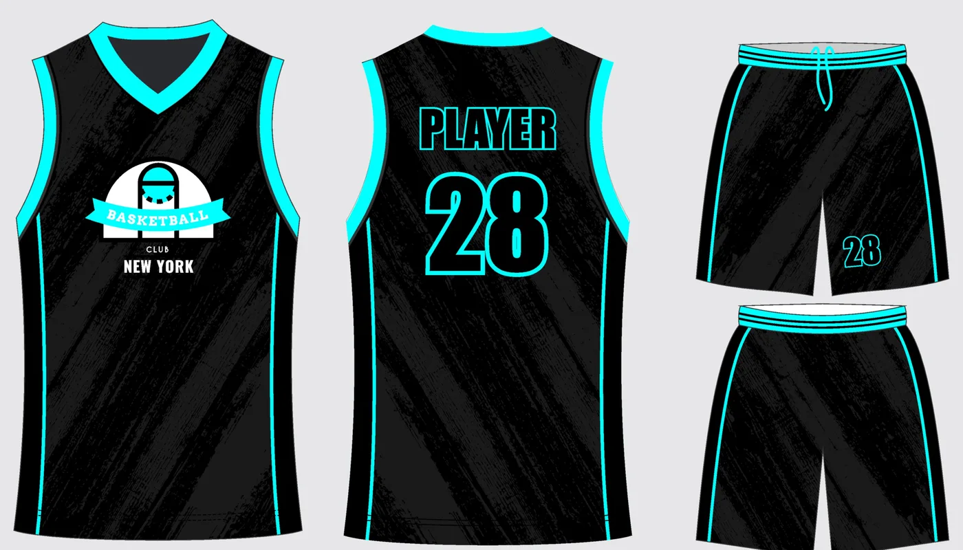 Basketball Uniform Onyx Cyan — jersey and shorts